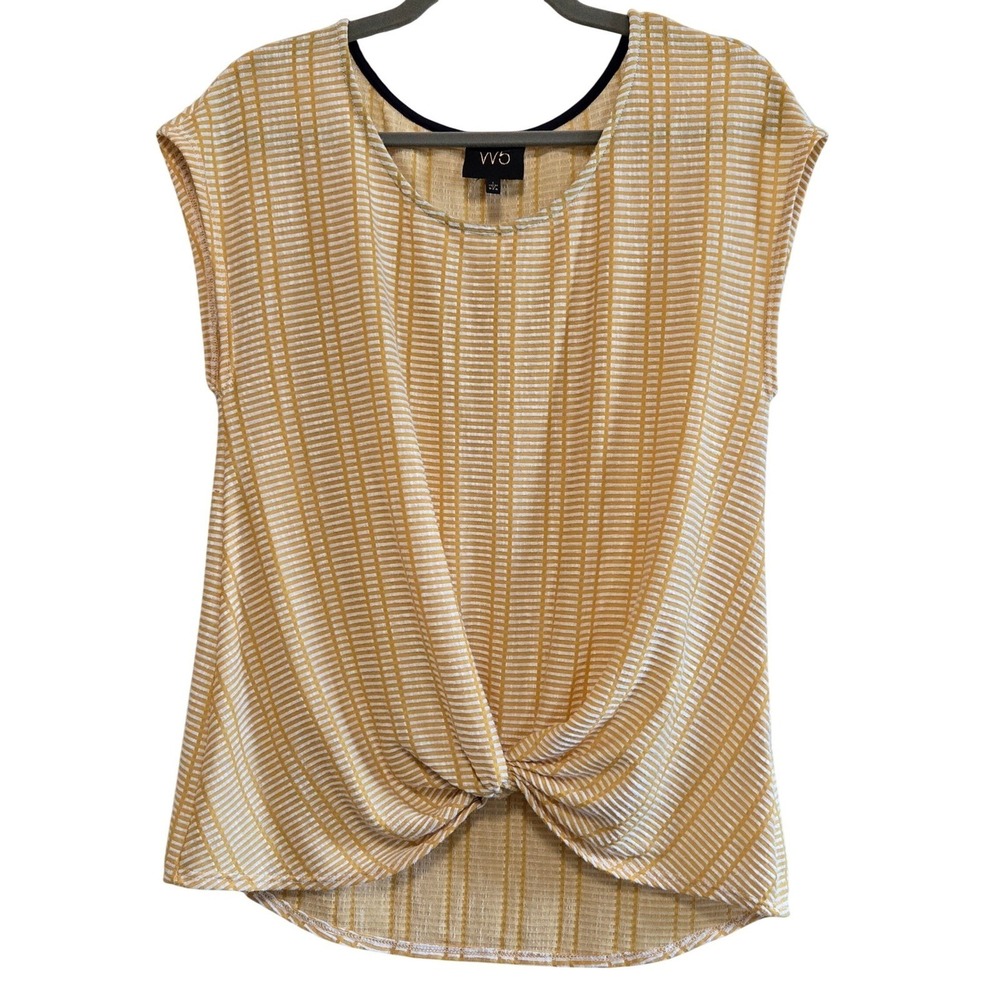 Cool W5 Twist Front Sleeveless‎ Knit Top Women's L Yellow White Striped